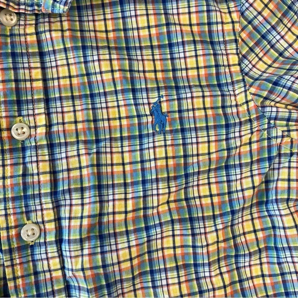Boys Ralph Lauren yellow blue orange plaid button down shirt size small 8